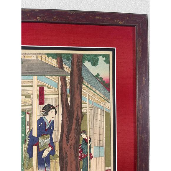 Original Framed Yaozen Resturant in Ueno Kunichika Woodblock Art Print - Picture 7 of 7